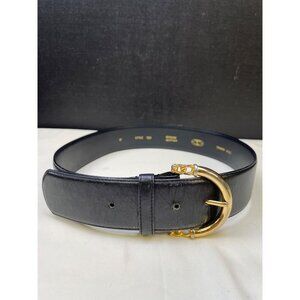 Charter Club Women's Black Leather Belt with Gold Buckle Size M SKU 5858
